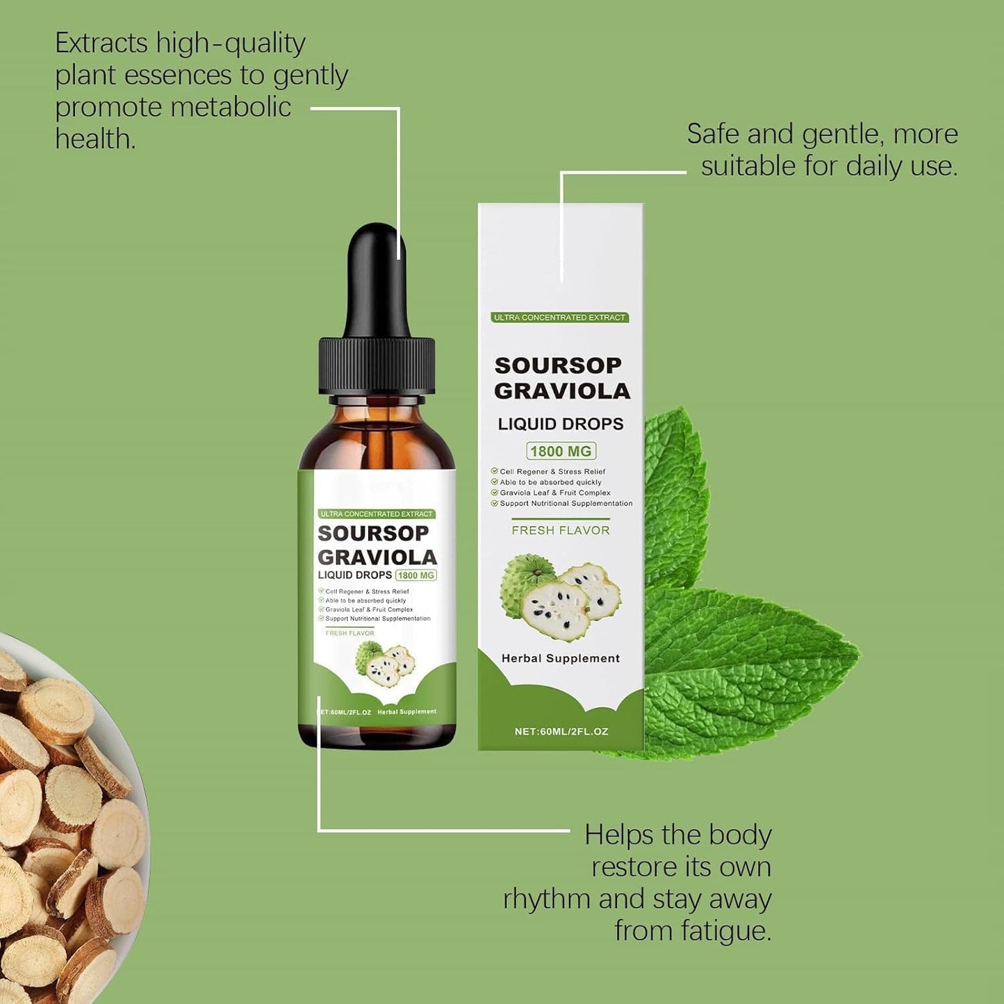 Organic Soursop Extract Drops - 100% Pure Graviola Liquid Supplement - Herbal Goodness - Sugar/Gluten Free (3 Pack)
