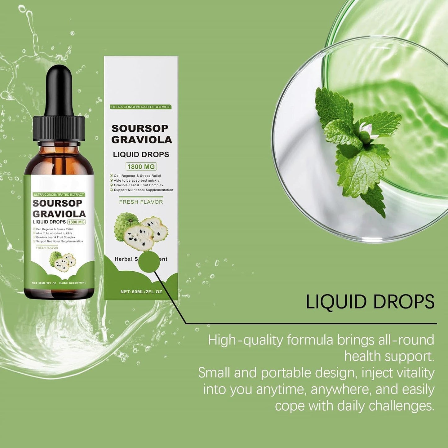 Organic Soursop Extract Drops - 100% Pure Graviola Liquid Supplement - Herbal Goodness - Sugar/Gluten Free (3 Pack)