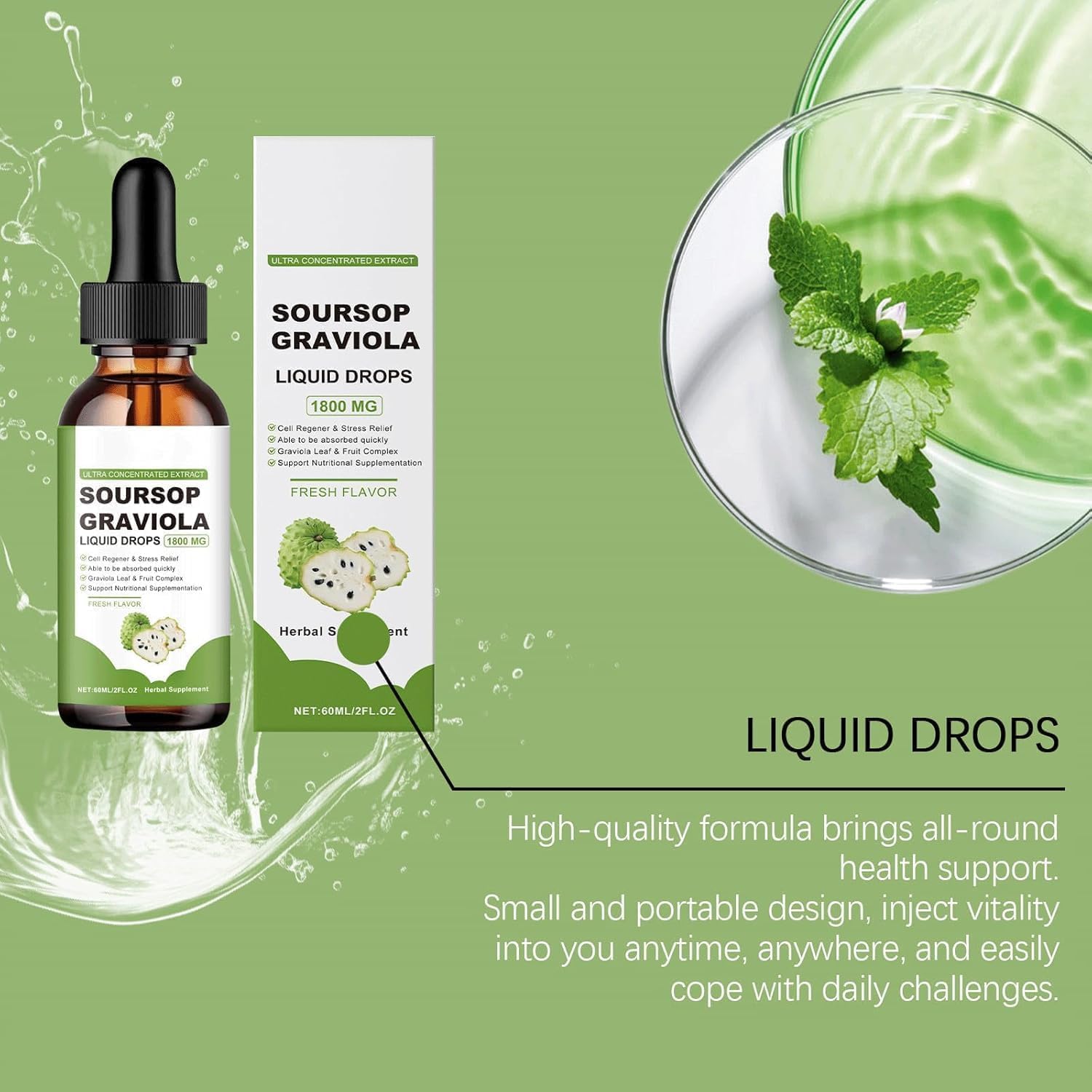 Organic Soursop Extract Drops - 100% Pure Graviola Liquid Supplement - Herbal Goodness - Sugar/Gluten Free (3 Pack)