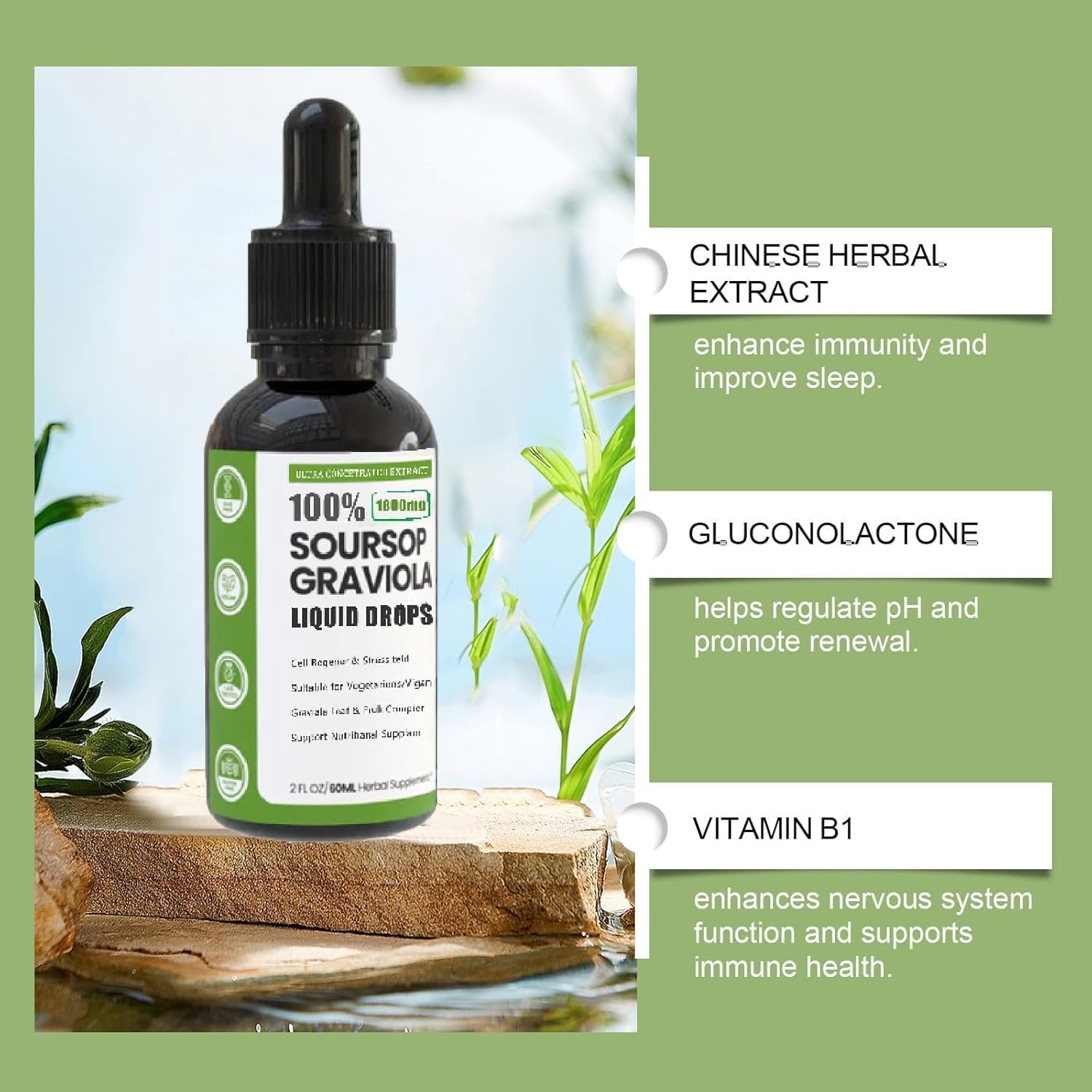 Organic Soursop Extract Drops - Pure Soursop Multivitamin with Natural Flavors, Sugar/Gluten Free