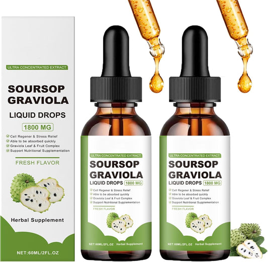 Organic Soursop Extract Oil with Cancer-Fighting Properties - Herbal Goodness - 1800mg Liquid Drops - Natural Flavor - Pure Graviola Soursop Juice