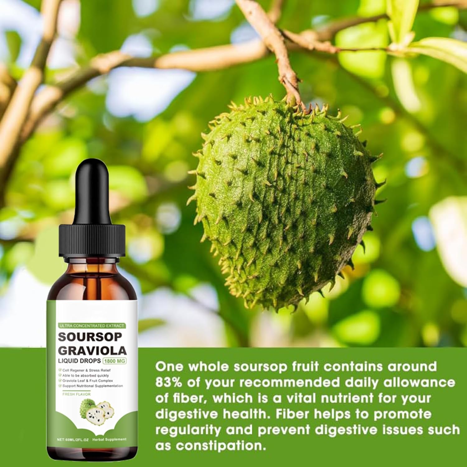 Organic Soursop Extract Oil with Cancer-Fighting Properties - Herbal Goodness - 1800mg Liquid Drops - Natural Flavor - Pure Graviola Soursop Juice