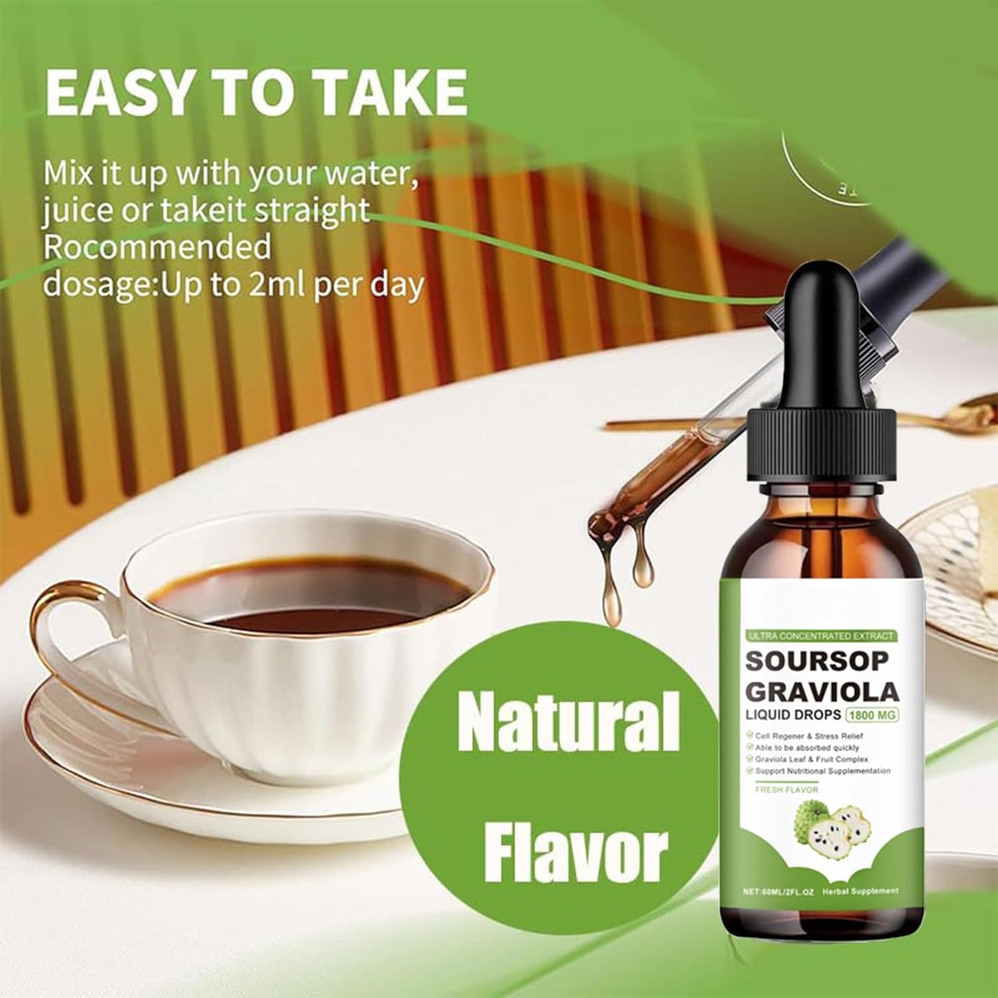 Organic Soursop Extract Oil with Cancer-Fighting Properties - Herbal Goodness - 1800mg Liquid Drops - Natural Flavor - Pure Graviola Soursop Juice