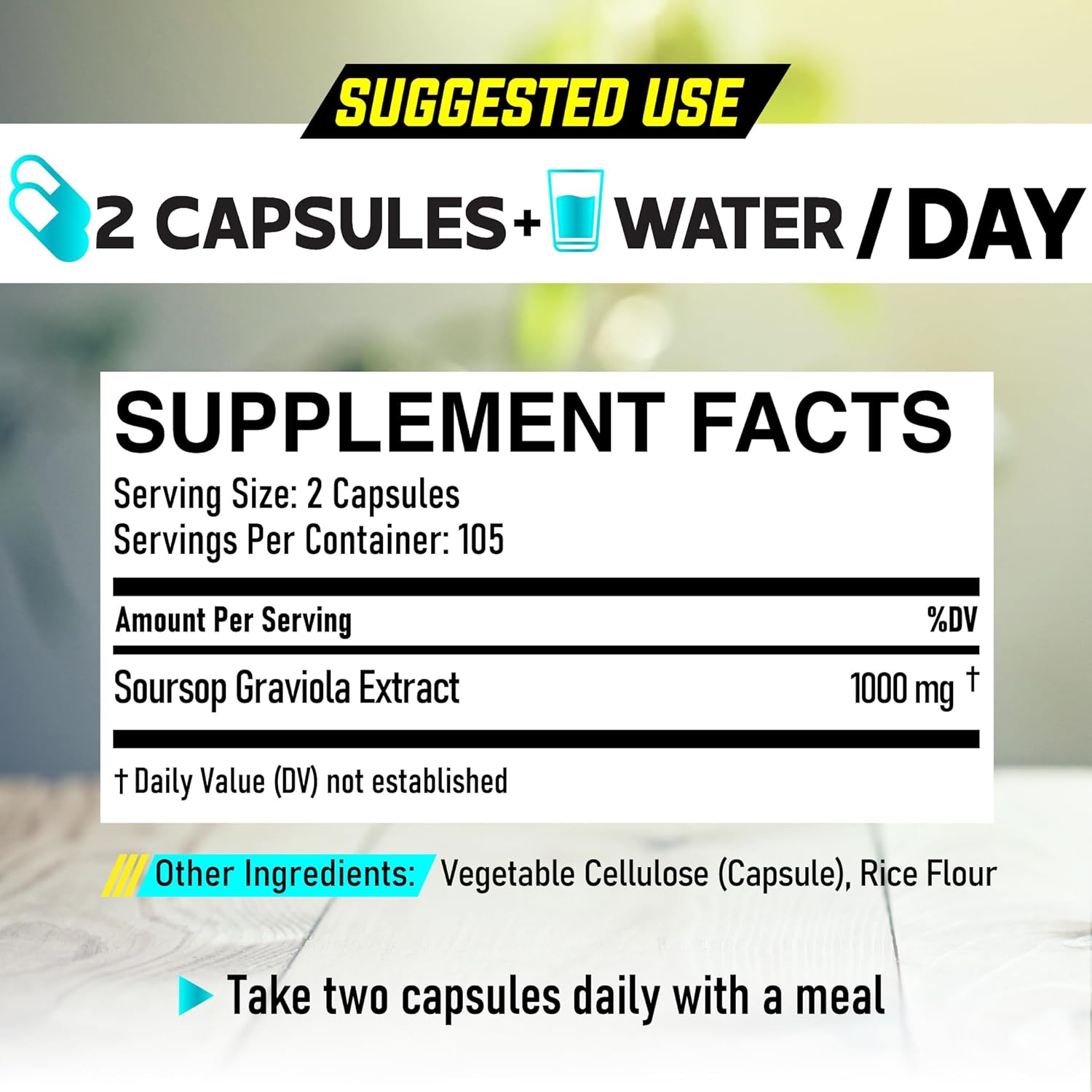 Organic Soursop Graviola Capsules 1000mg - Advanced Formula for Body Balance, Mood, Strength & Immunity - 210 ct for 105 Servings