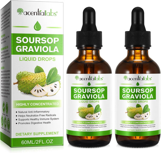 Organic Soursop Graviola Liquid Drops - 2 Pack for Cell Regeneration & Immune Health Boost, Antioxidant Support - Herbal Goodness