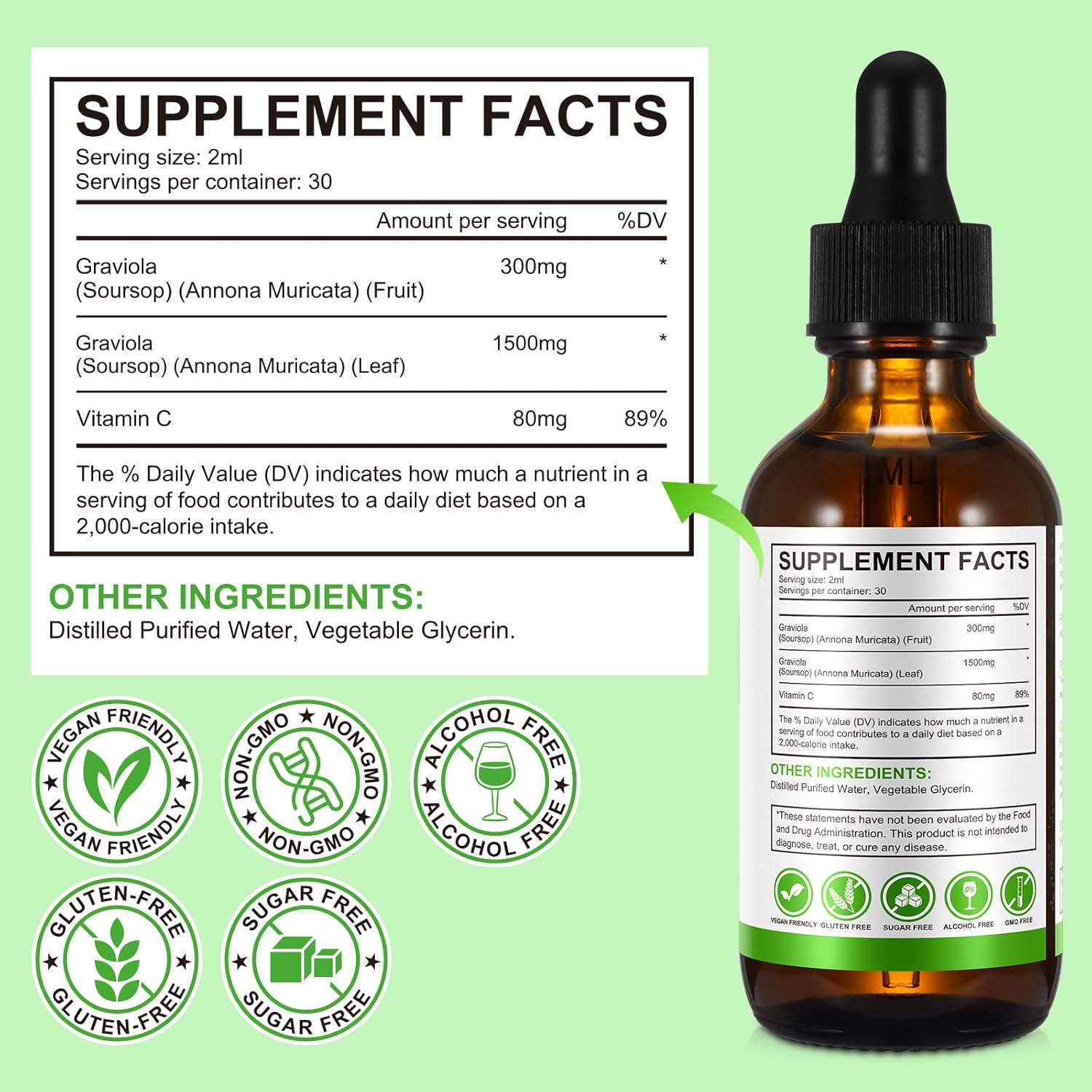 Organic Soursop Graviola Liquid Drops - 2 Pack for Cell Regeneration & Immune Health Boost, Antioxidant Support - Herbal Goodness