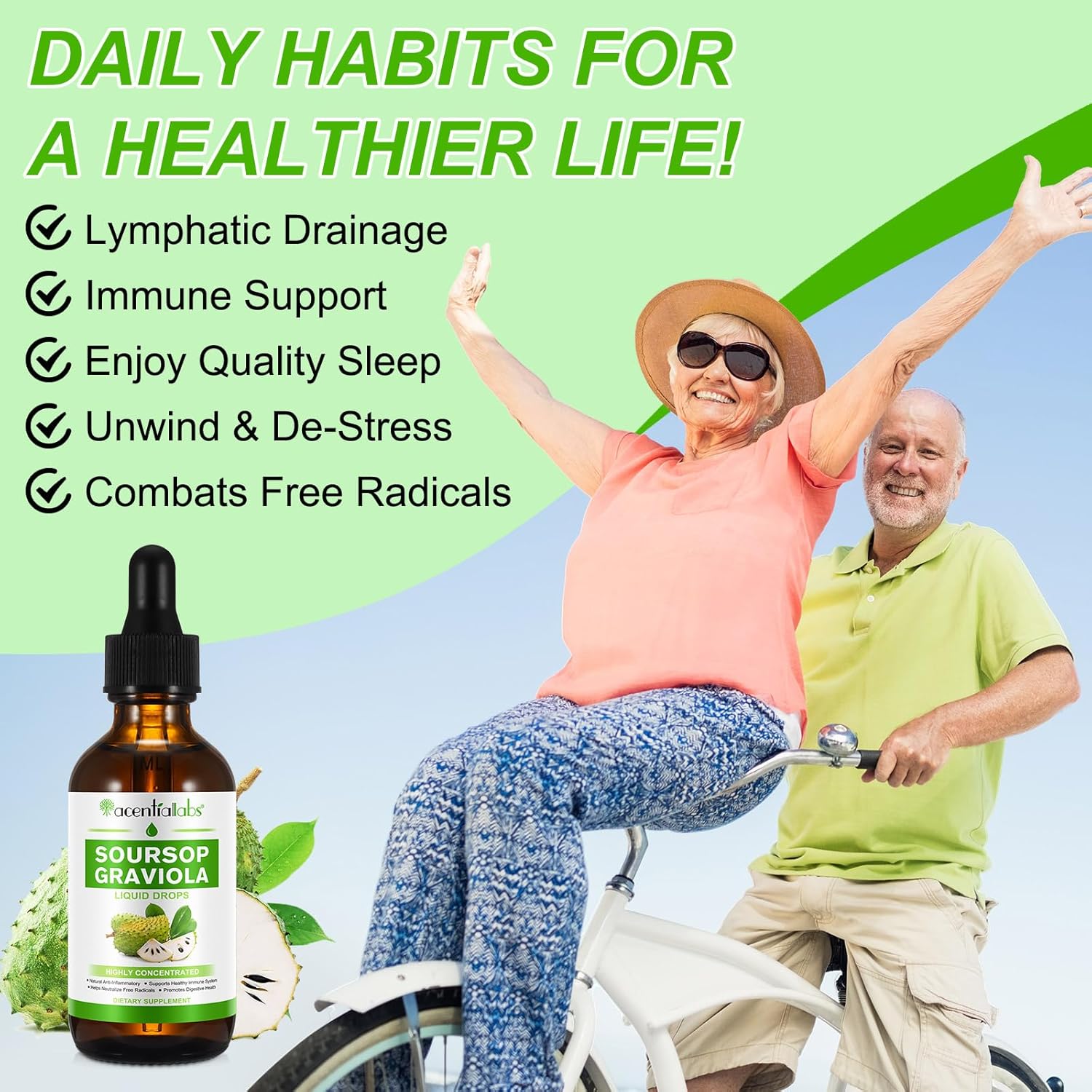 Organic Soursop Graviola Liquid Drops - 2 Pack for Cell Regeneration & Immune Health Boost, Antioxidant Support - Herbal Goodness