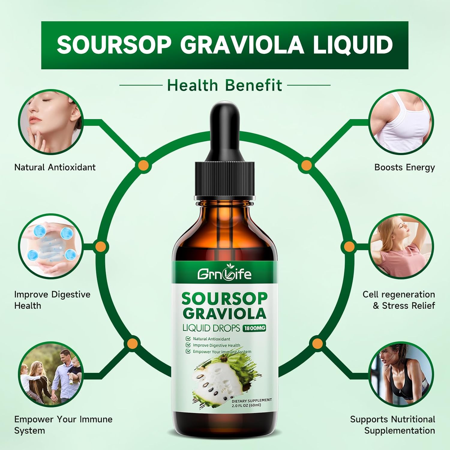 Organic Soursop Graviola Liquid Drops with Sea Moss & Turmeric - Antioxidant and Immune Support - 2 Fl/Oz