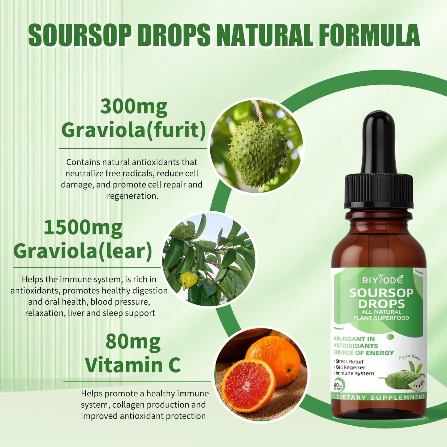 Organic Soursop Graviola Liquid Drops with Sea Moss, Elderberry - Cell Support, Immunity, Liver Health, Sleep Aid - 2 Fl Oz