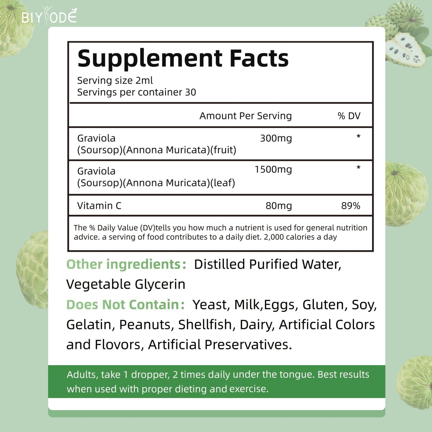 Organic Soursop Graviola Liquid Drops with Sea Moss, Elderberry - Cell Support, Immunity, Liver Health, Sleep Aid - 2 Fl Oz
