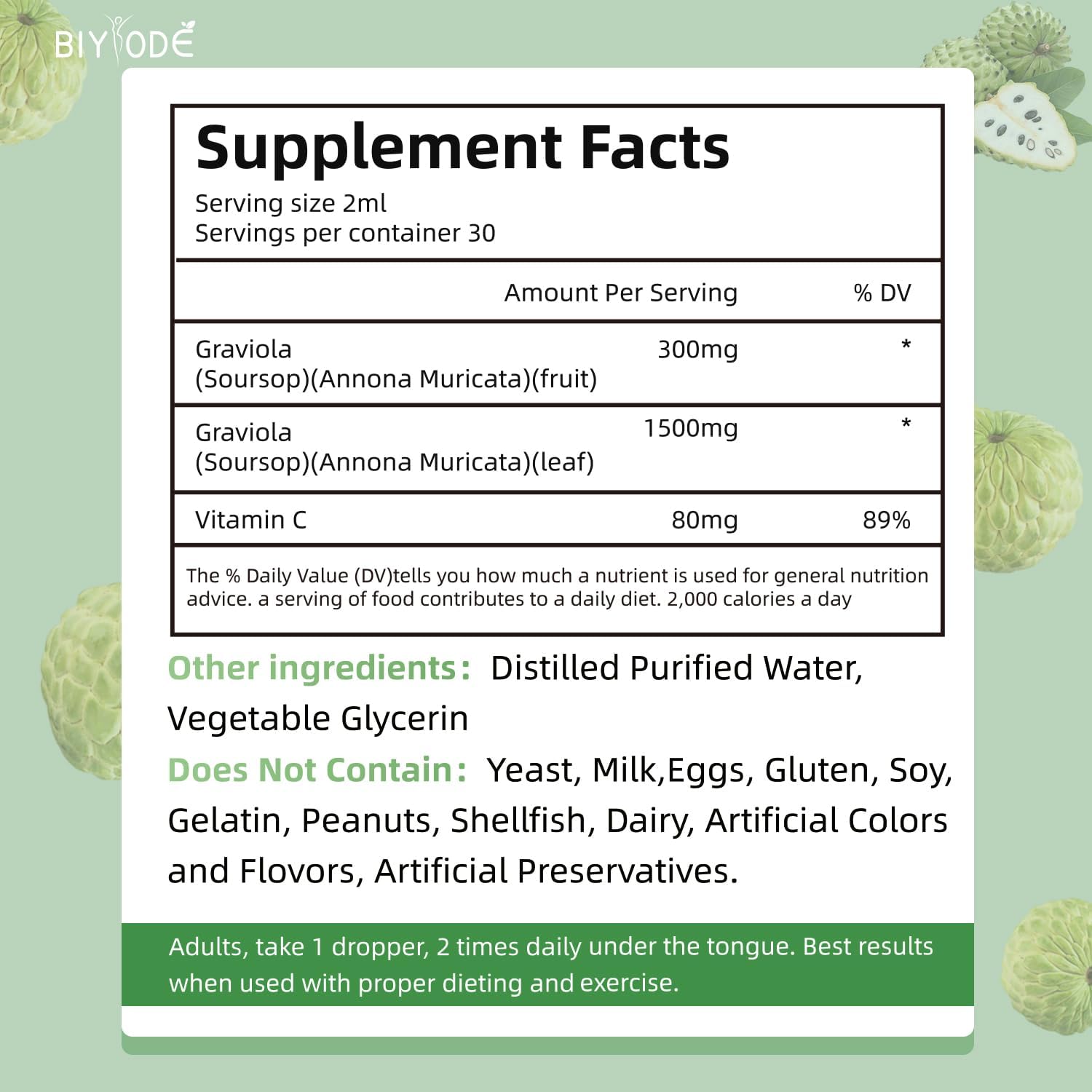Organic Soursop Graviola Liquid Drops with Sea Moss, Elderberry - Cell Support, Immunity, Liver Health, Sleep Aid - 2 Fl Oz