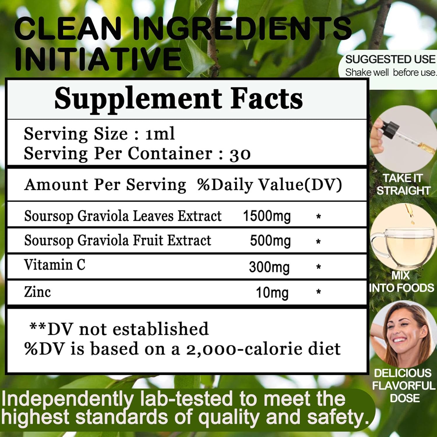 Organic Soursop Liquid Drops (2 Pack) - 2000mg Graviola Leaf Extract for Immune & Digestive Support - Vegan Antioxidant Supplement for Men and Women