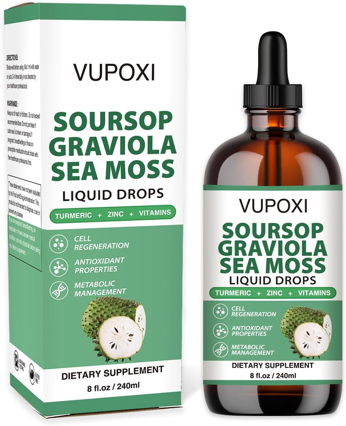 Organic Soursop Multivitamin Liquid Drops for Cell Support & Immune Boost - Sugar-Free, Vegan, Non-GMO - 8 Fl Oz
