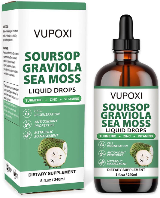 Organic Soursop Multivitamin Liquid Drops for Cell Support & Immune Boost - Sugar-Free, Vegan, Non-GMO - 8 Fl Oz