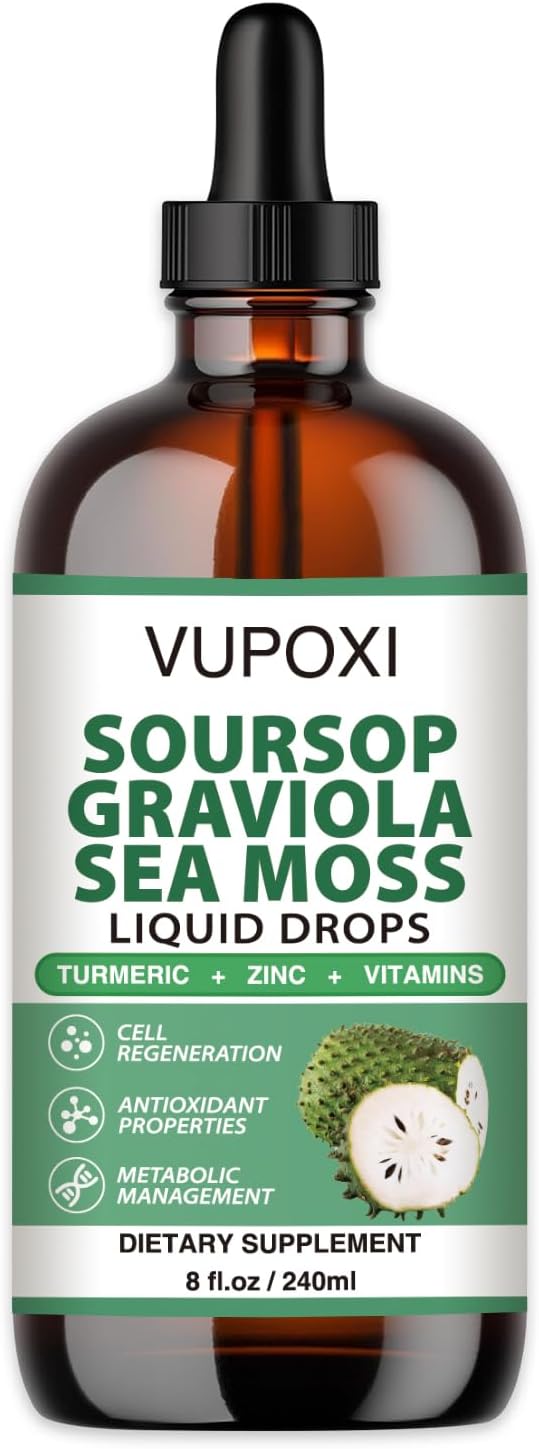 Organic Soursop Multivitamin Liquid Drops for Cell Support & Immune Boost - Sugar-Free, Vegan, Non-GMO - 8 Fl Oz