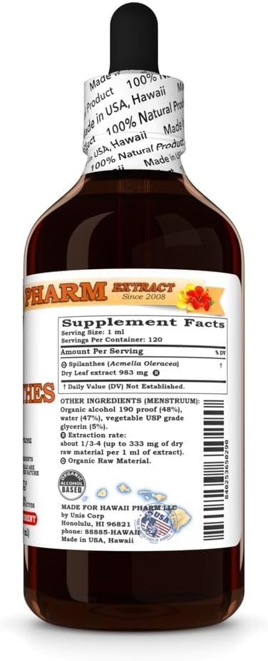 Organic Spilanthes Extract Tincture - Natural Oral Care and Skin Relief Support - 4 fl.oz