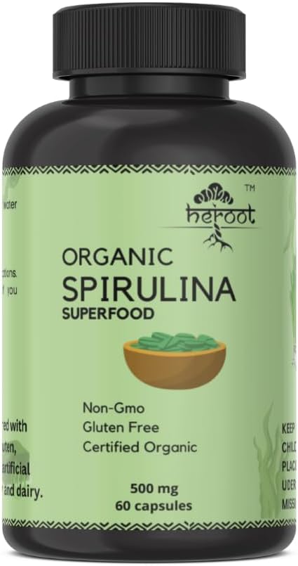 Organic Spirulina Protein Capsules - Energy Boosting Vitamins & Minerals - Vegetarian & Gluten Free Superfood - 60 Count