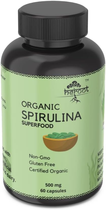 Organic Spirulina Protein Capsules - Energy Boosting Vitamins & Minerals - Vegetarian & Gluten Free Superfood - 60 Count