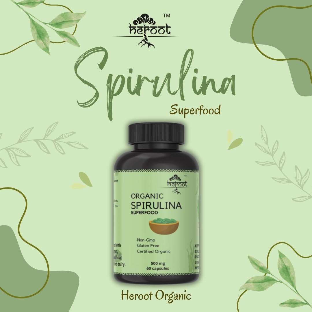 Organic Spirulina Protein Capsules - Energy Boosting Vitamins & Minerals - Vegetarian & Gluten Free Superfood - 60 Count