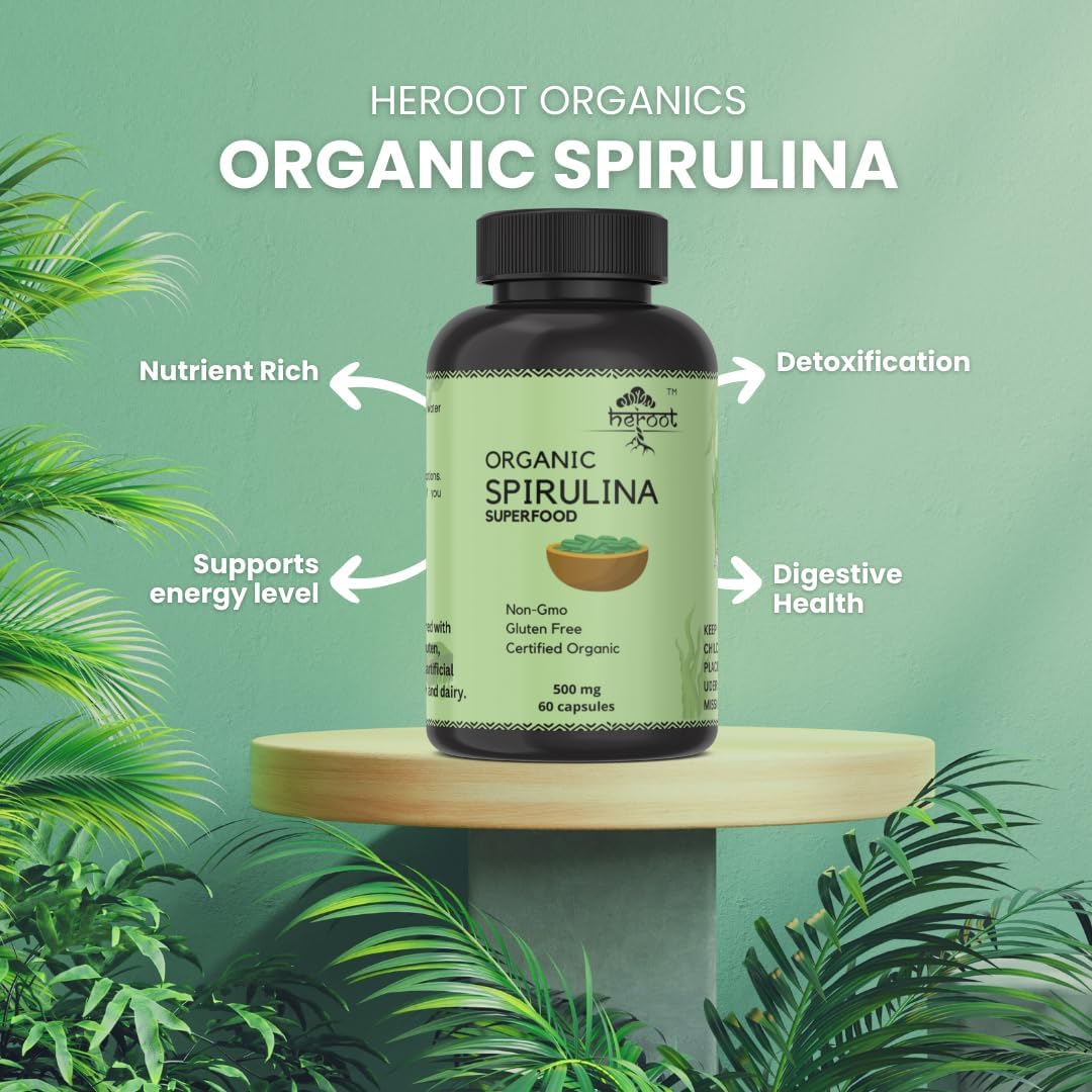Organic Spirulina Protein Capsules - Energy Boosting Vitamins & Minerals - Vegetarian & Gluten Free Superfood - 60 Count