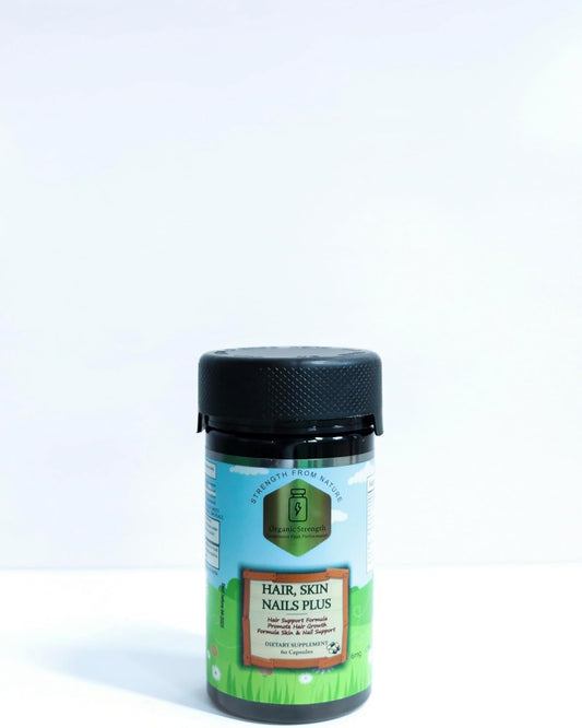 Organic Strength Hair, Skin, Nails Plus Capsules with 5000mcg Biotin & Essential Vitamins - 60 Count