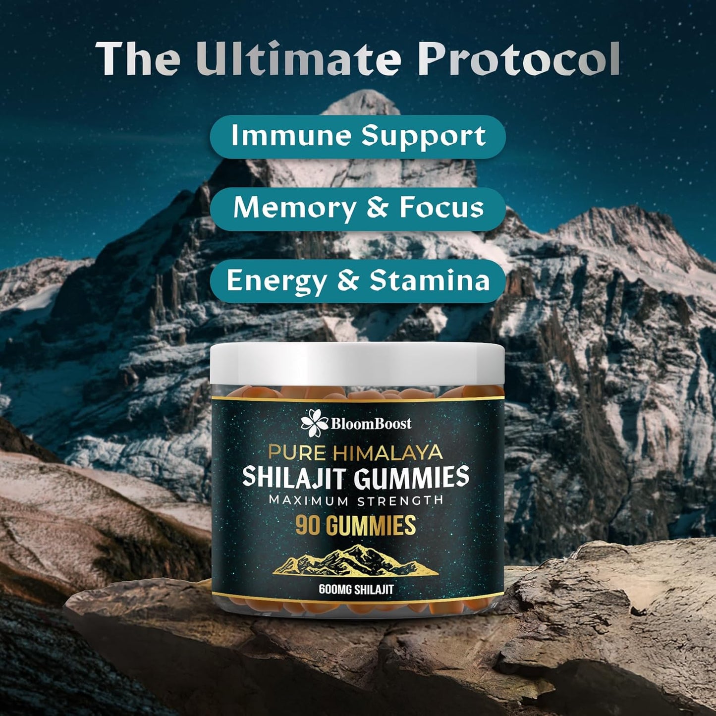 Organic Sugar-Free Shilajit Gummies for Energy & Wellness - 600mg Himalayan Supplement, 90 Gummies