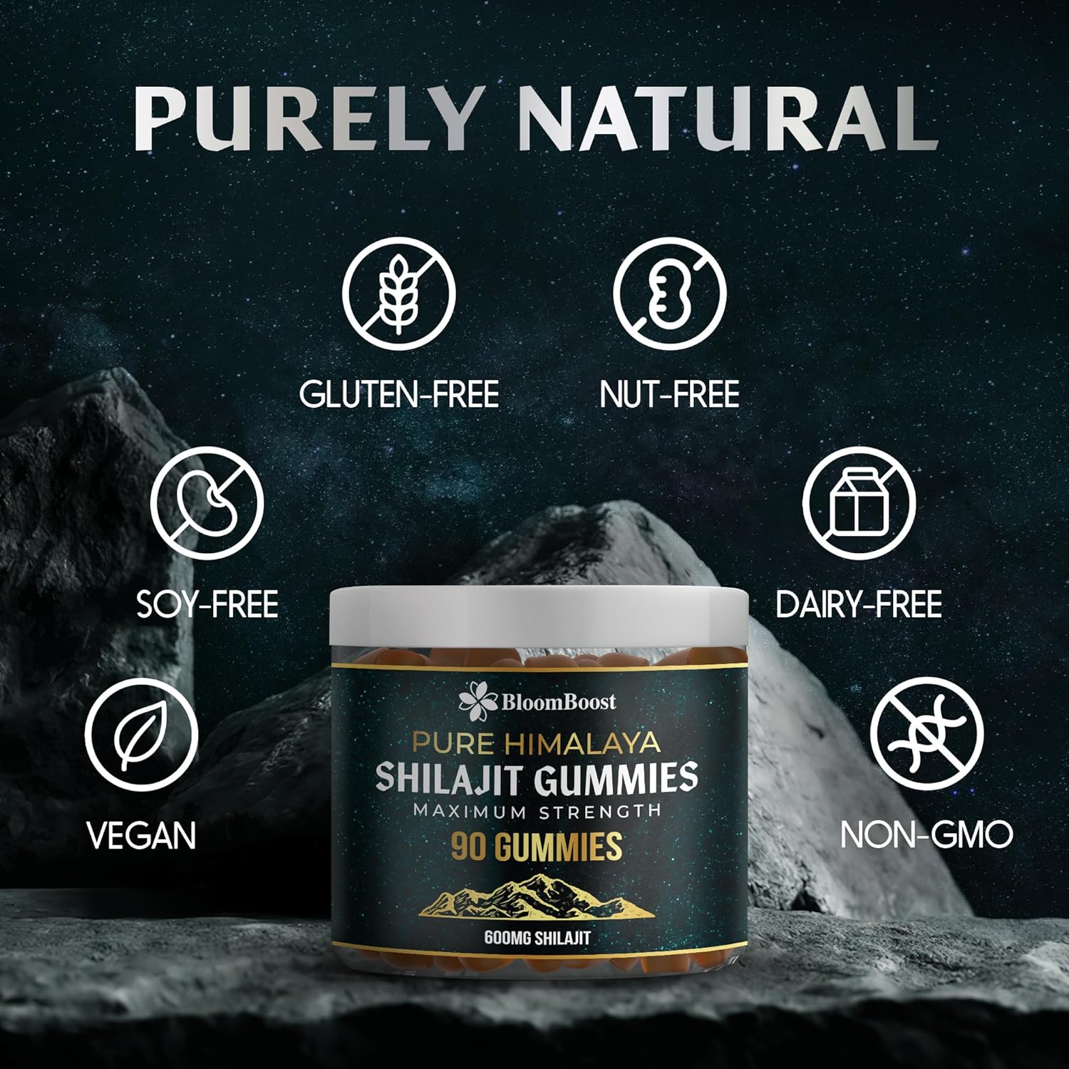 Organic Sugar-Free Shilajit Gummies for Energy & Wellness - 600mg Himalayan Supplement, 90 Gummies