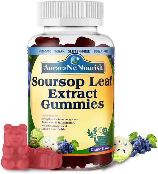 Organic Sugar-Free Soursop Gummies with Probiotics, Fiber, and Vitamin C B-Complex for Digestive Health and Immune Boost