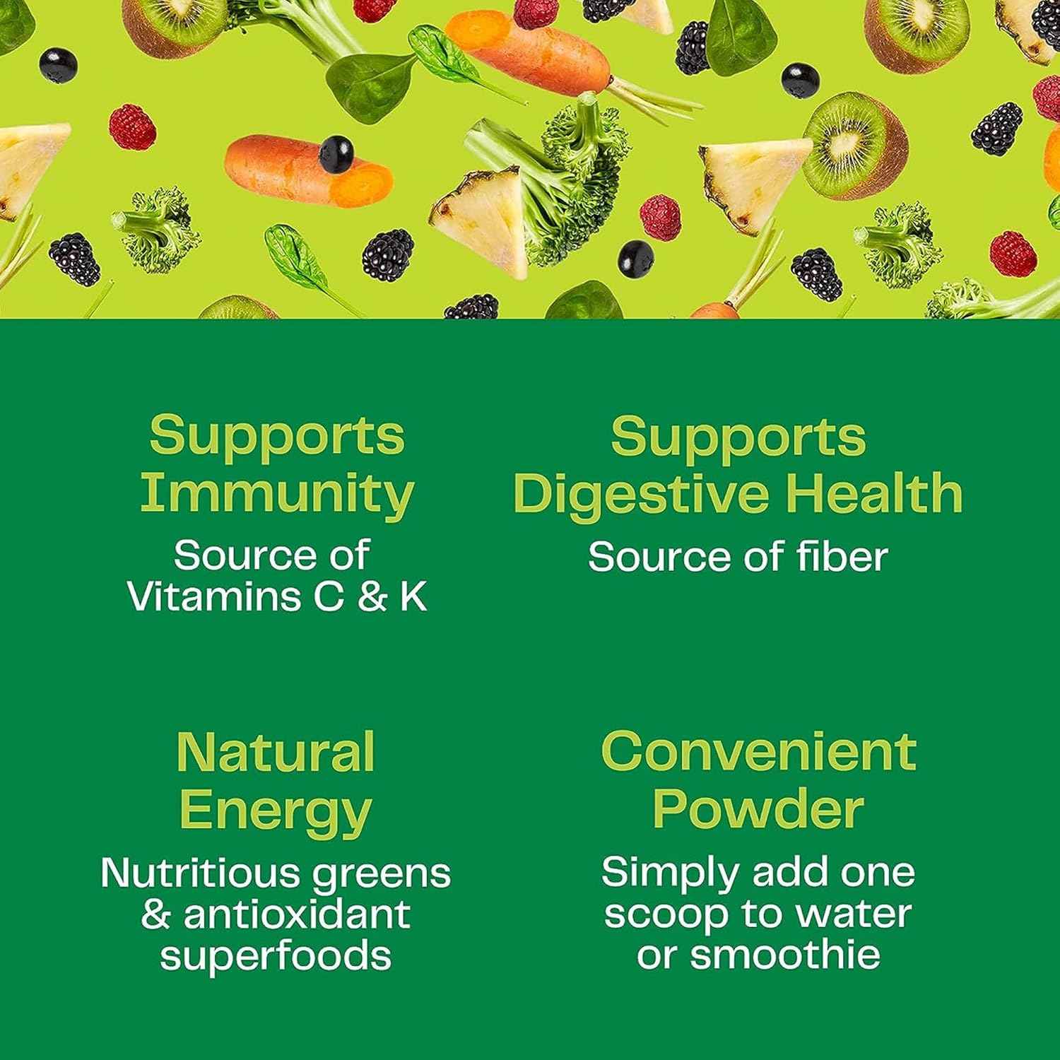 Organic Super Green Superfood Powder with Spirulina & Chlorella for Gut Health, Supports Immunity, Digestive Health, Natural Energy, Probiotic, Antioxidant, Digestive Enzymes, (300grs)