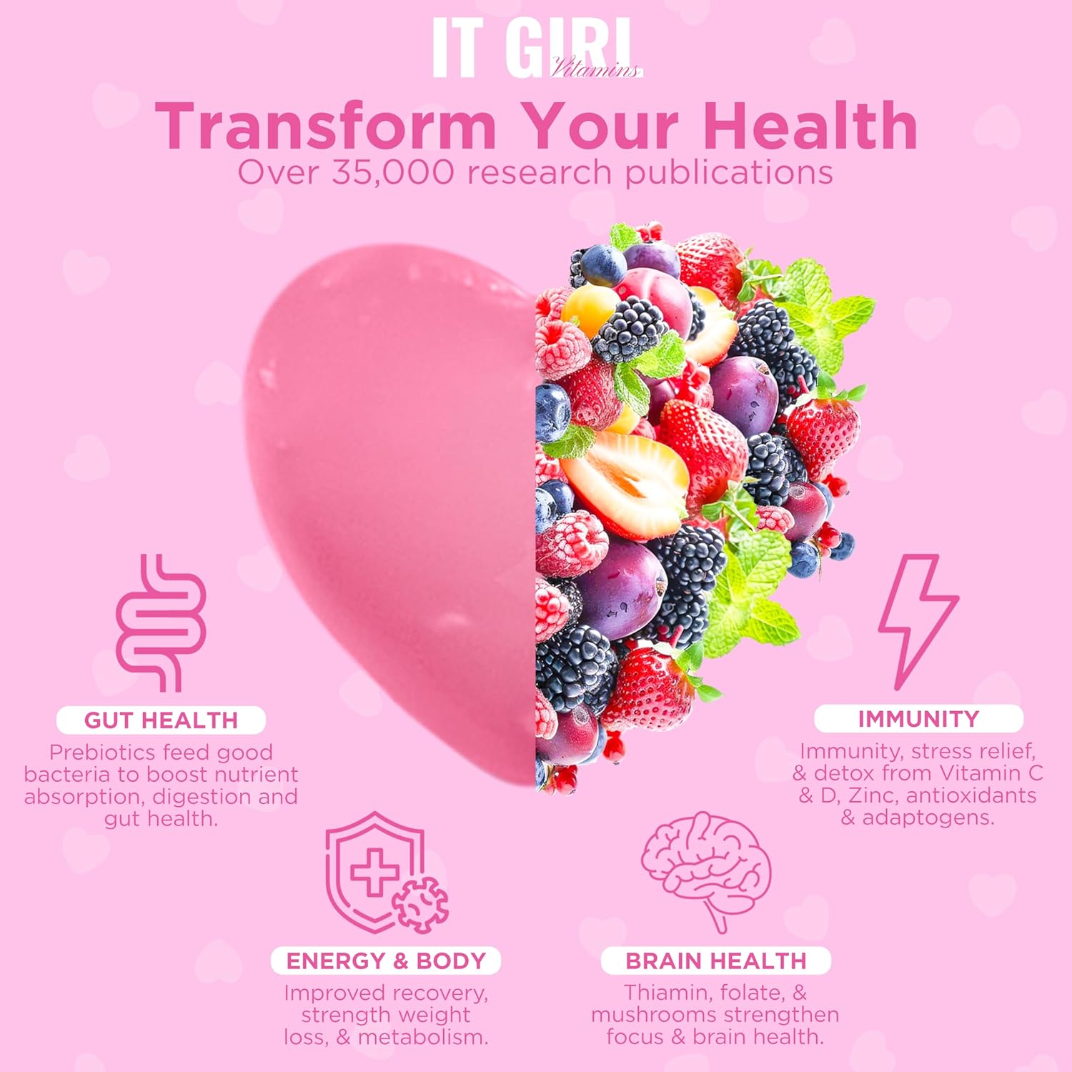 Organic Super Greens Gummy Bears with Probiotics for Gut Health - Vegan Multi-Vitamin Fruit Snack - It Girl Vitamins Glow Sweethearts