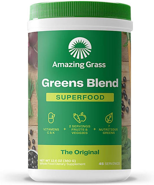 Organic Super Greens Powder with Spirulina, Alfalfa, Beet Root Blend - Digestive Enzymes & Probiotics - Original Flavor, 45 Servings