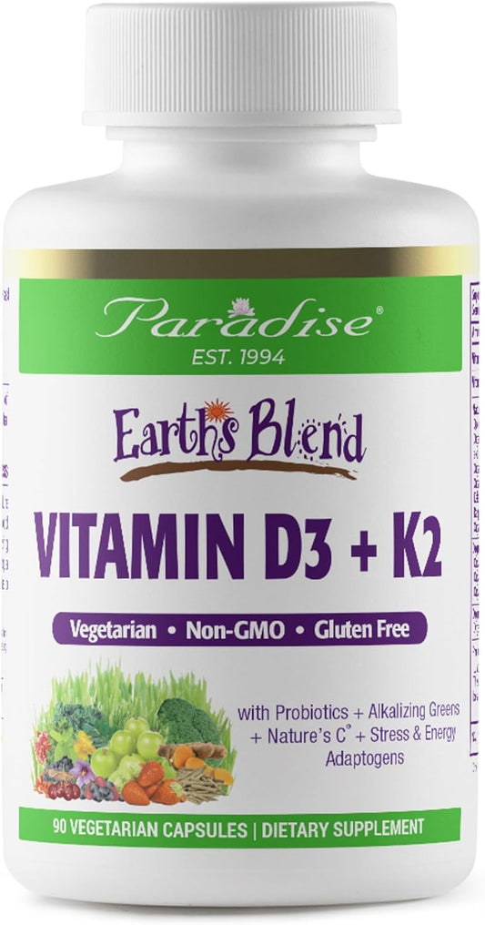 Organic Superfood Vitamin D3 + K2 Capsules with Probiotics, Greens, Veggies & Berries - 90 Vegetarian Capsules