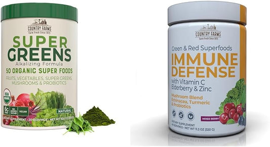 Organic Superfoods Drink Mix with Vitamin C and Elderberry for Immune Support - COUNTRY FARMS Super Greens Powder