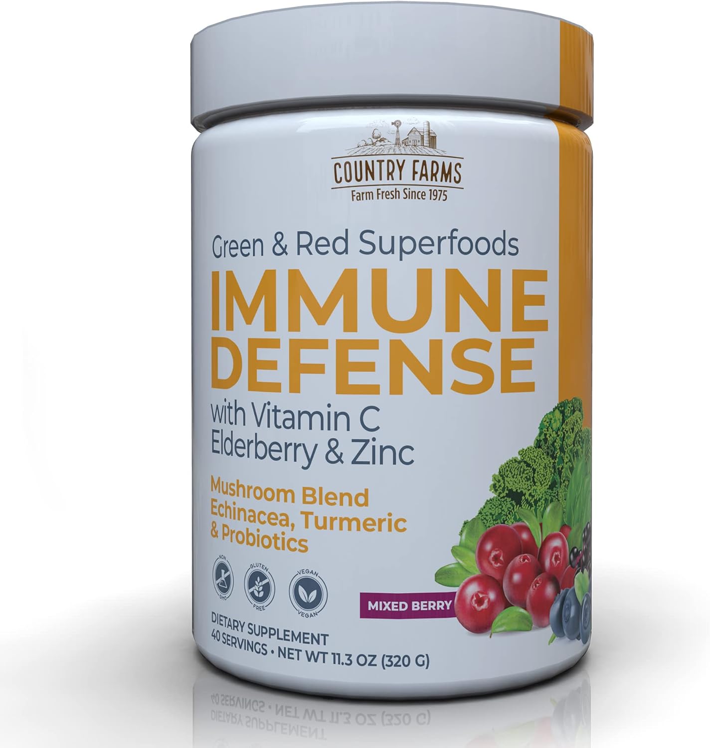 Organic Superfoods Drink Mix with Vitamin C and Elderberry for Immune Support - COUNTRY FARMS Super Greens Powder