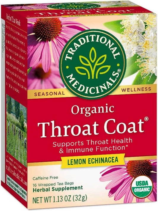 Organic Throat Coat Lemon Echinacea Herbal Tea - 32 Count, Supports Throat Health - Traditional Medicinals