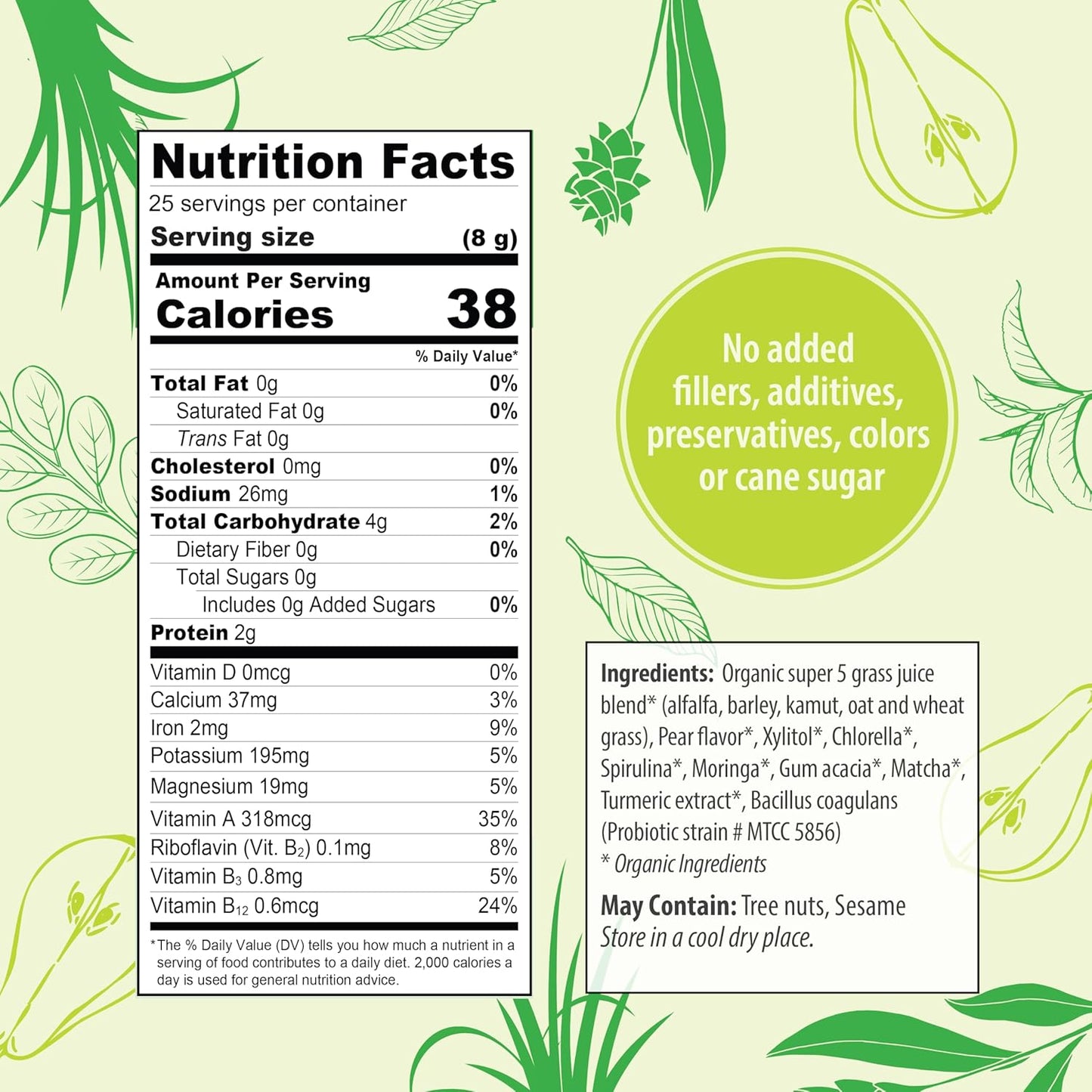 Organic Traditions Super Greens Powder with Turmeric and Pear Flavor - 200g Bag