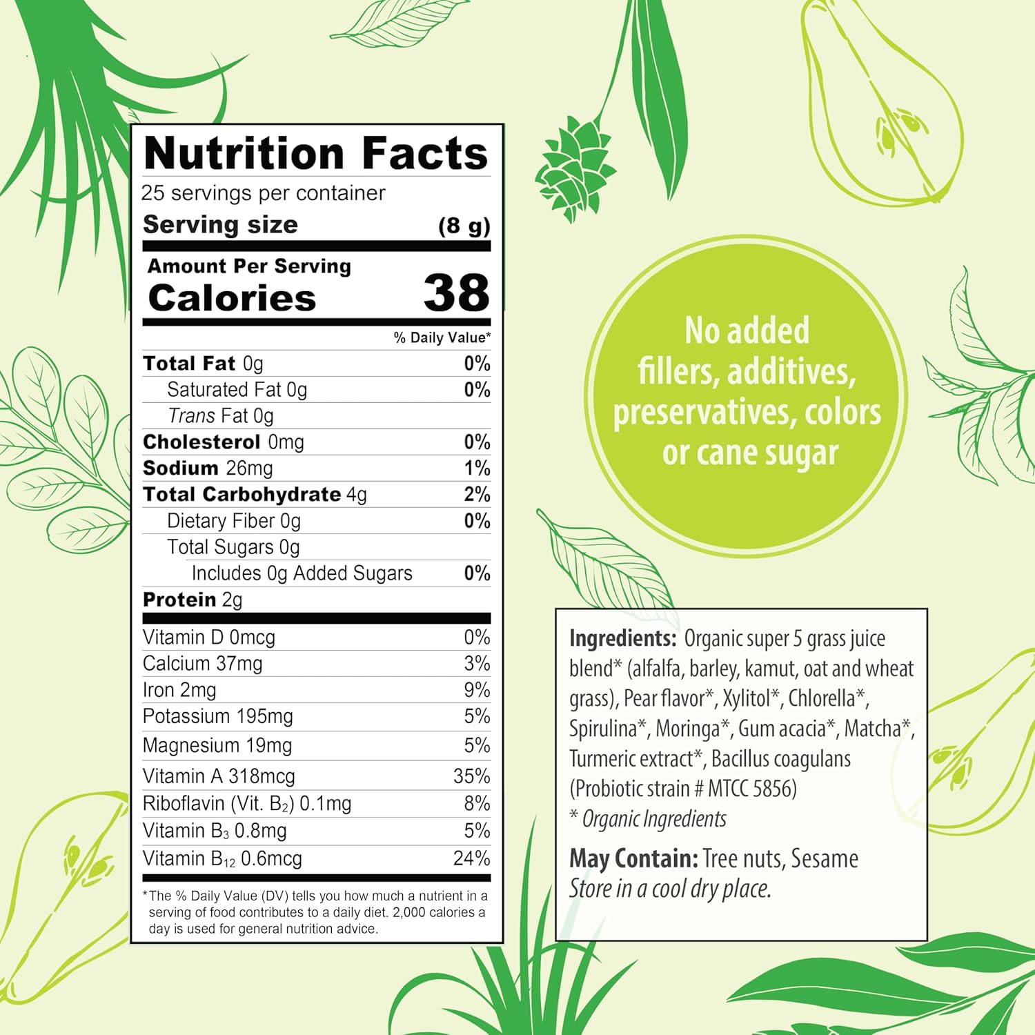 Organic Traditions Super Greens Powder with Turmeric and Pear Flavor - 200g Bag