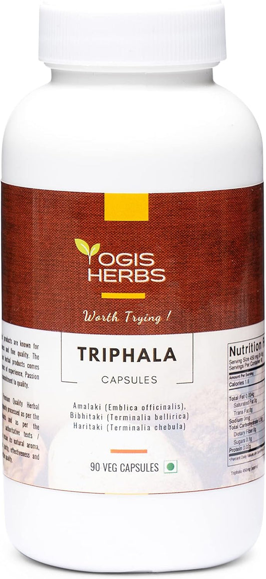 Organic Triphala Capsules with Amalaki, Bibhitaki, and Haritaki - 90 Veg Capsules - YOGIS HERBS