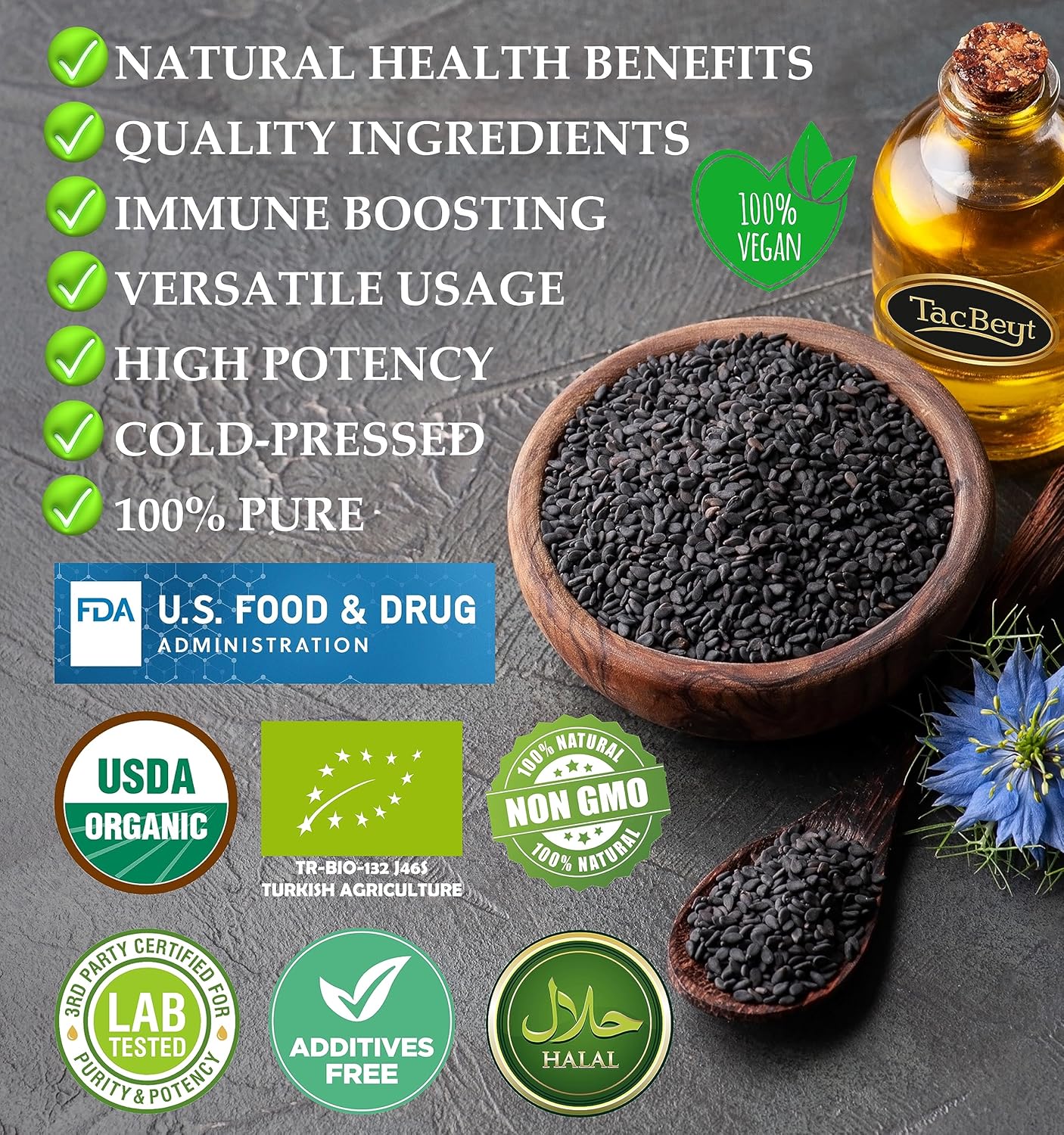 Organic Turkish Black Seed Oil Liquid | High Thymoquinone & Volatile Oil | USDA Certified, Non GMO, Cold-Pressed | Strong 16.90 Fl Oz Bottle