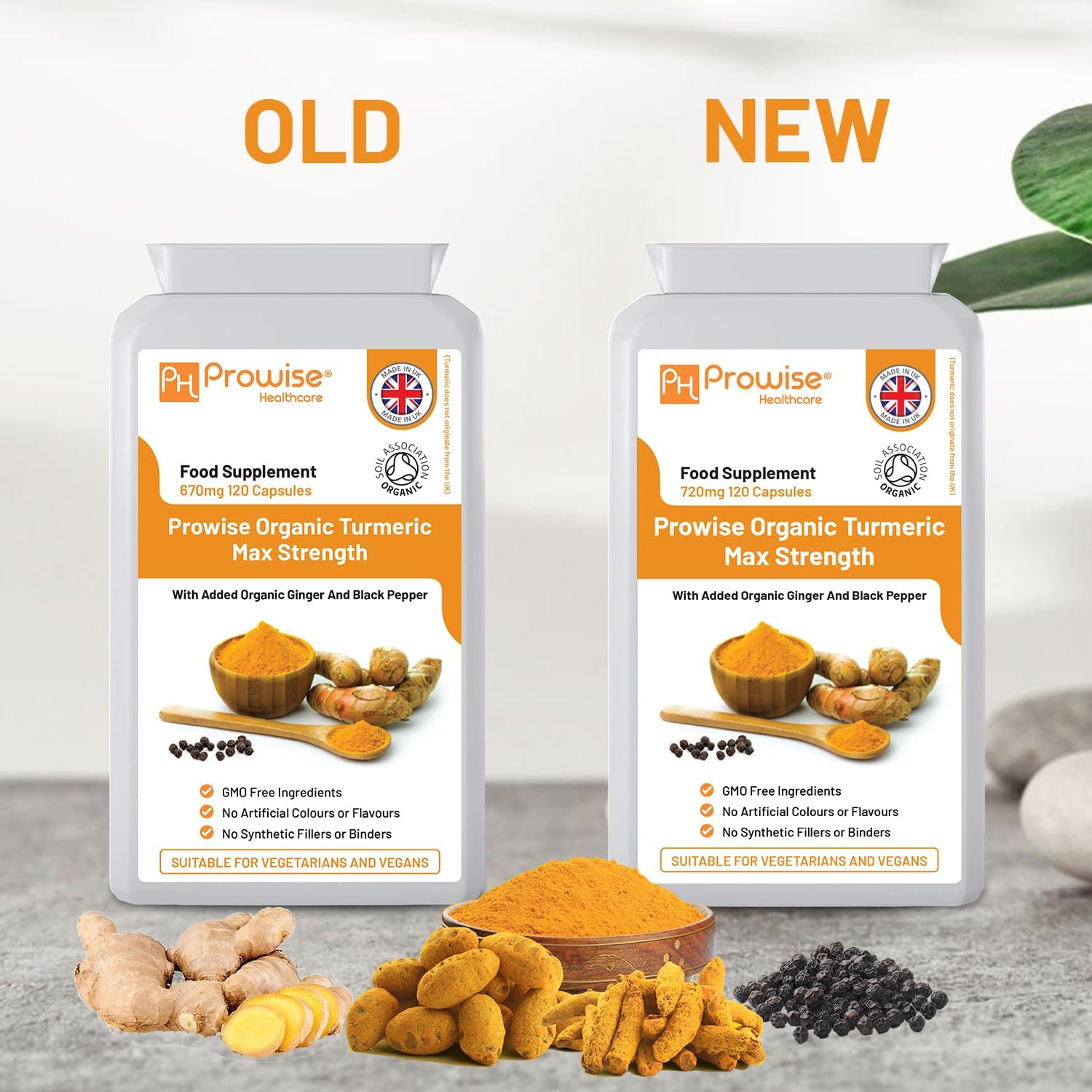 Organic Turmeric Curcumin Capsules - 720mg High Strength with Black Pepper | Vegan & Vegetarian | 120 Capsules by PH PROWISE Healthcare