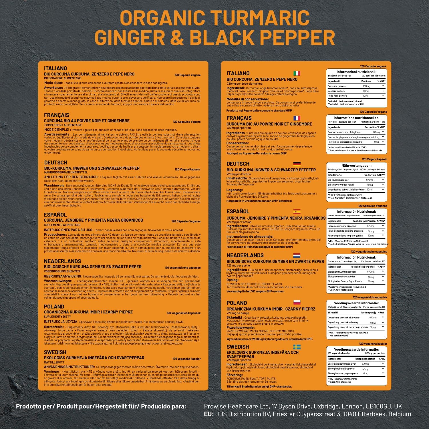 Organic Turmeric Curcumin Capsules - 720mg High Strength with Black Pepper | Vegan & Vegetarian | 120 Capsules by PH PROWISE Healthcare