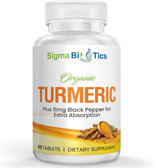 Organic Turmeric Curcumin Supplement for Joint & Immune Health - 700 mg with Black Pepper - Non-GMO - 60 Tablets - 2 Month Supply