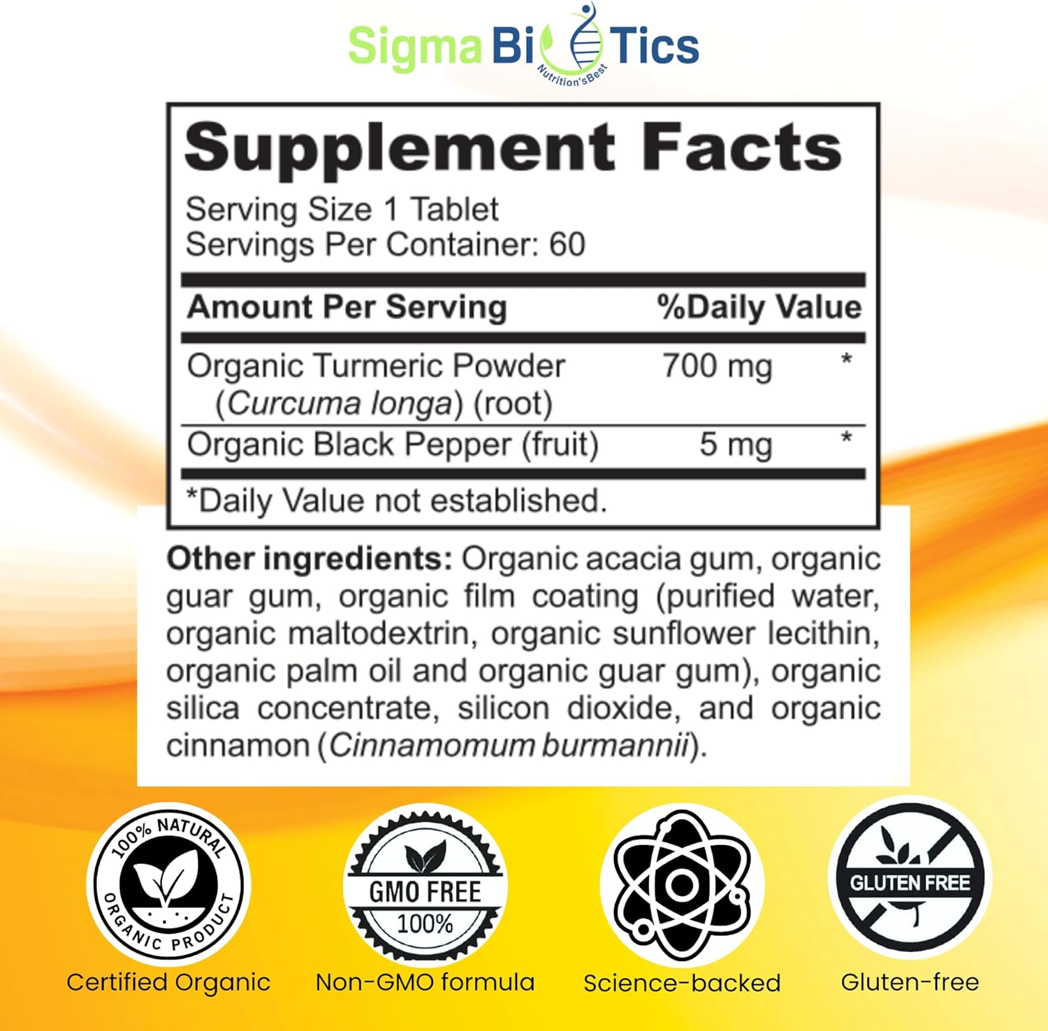 Organic Turmeric Curcumin Supplement for Joint & Immune Health - 700 mg with Black Pepper - Non-GMO - 60 Tablets - 2 Month Supply