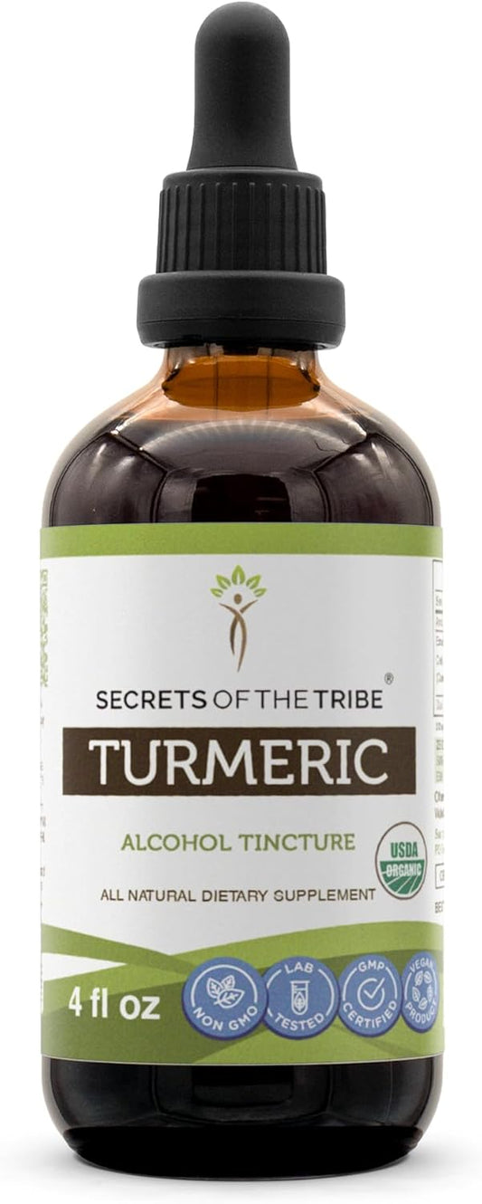 Organic Turmeric Tincture | Alcohol Extract, High-Potency Herbal Drops for Healthy Joints | 100% Certified Organic Turmeric Root - 4 oz