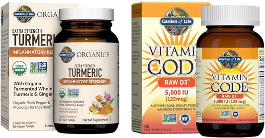 Organic Turmeric & Vitamin D3 Whole Food Supplements for Inflammation Support, 60 Tablets + 60 Capsules