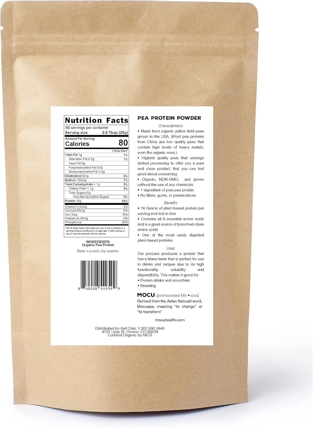 Organic US Grown Pea Protein Powder I 80% Protein Content I Heavy Metals Tested I 3 LBS I Daily Packaging
