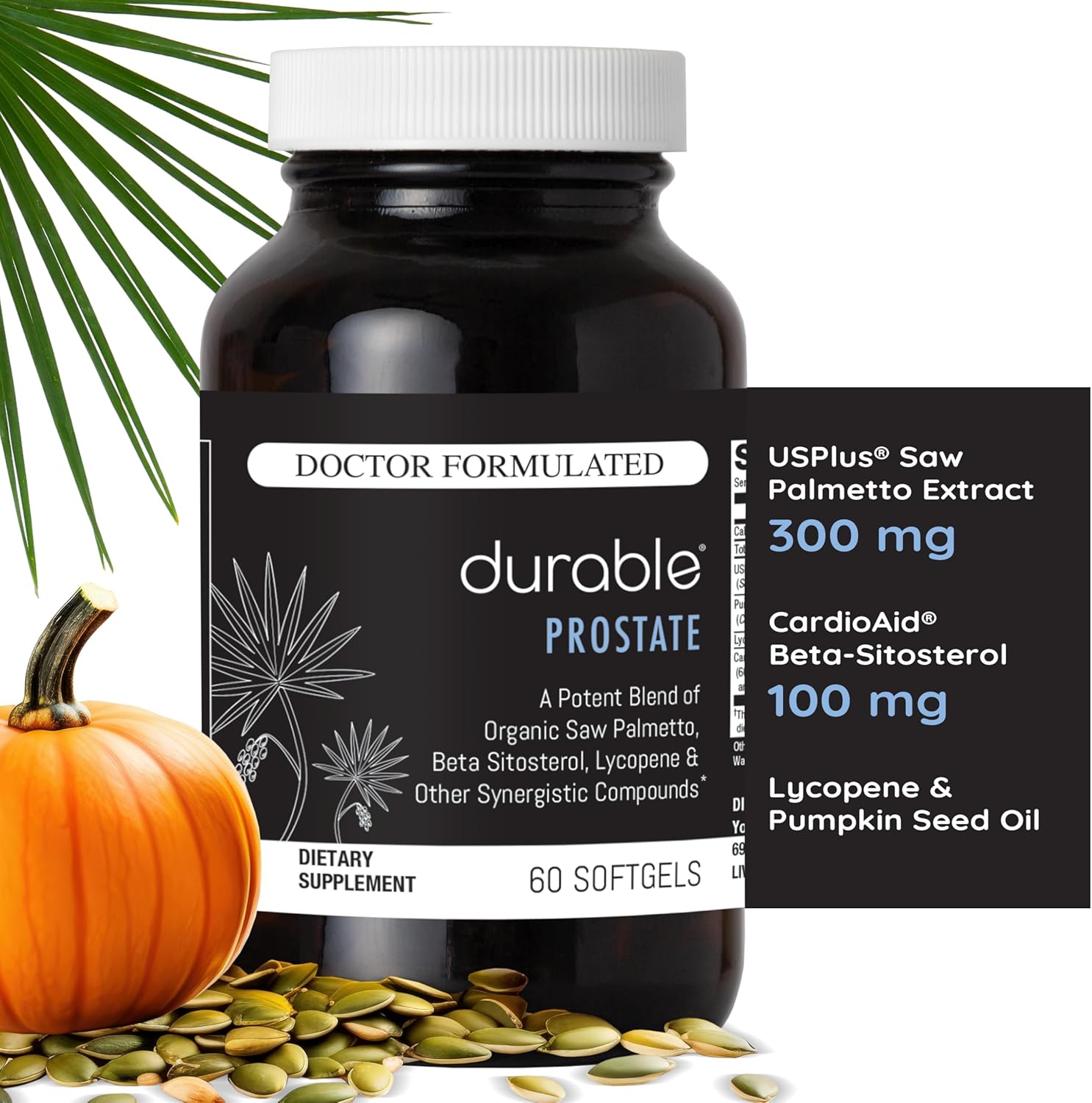 Organic USPlus® Saw Palmetto Beta-Sitosterol Lycopene & Pumpkin Seed Softgels for Prostate Health - Doctor-Formulated in USA