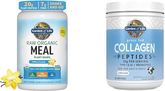 Organic Vanilla Vegan Protein Powder with Collagen Peptides for Hair, Skin, Nails, and Joints - Meal Replacement Shake