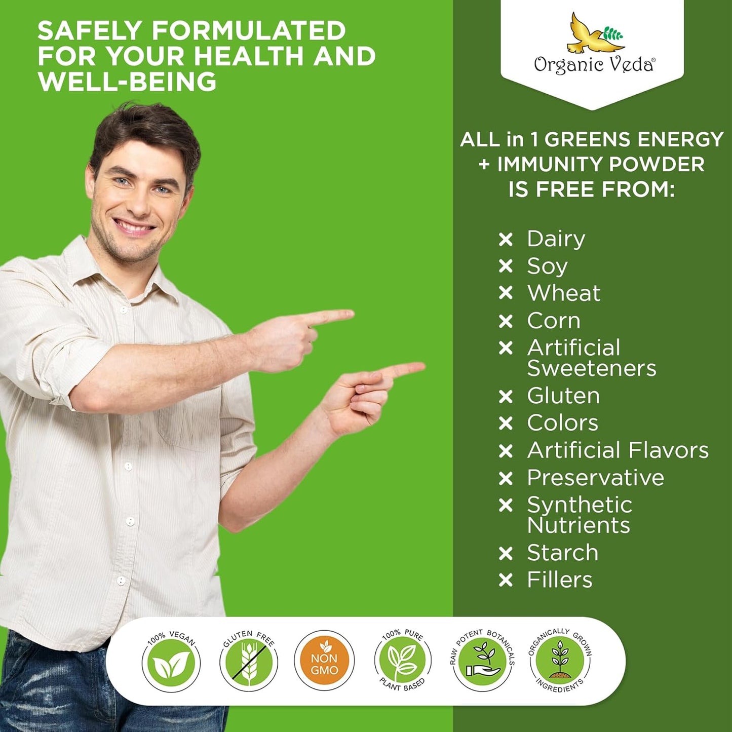 Organic Veda Super Greens Antioxidant Hydration Drink Mix Powder with Electrolytes - Daily Organic Superfoods for Energy and Immunity - 11 oz
