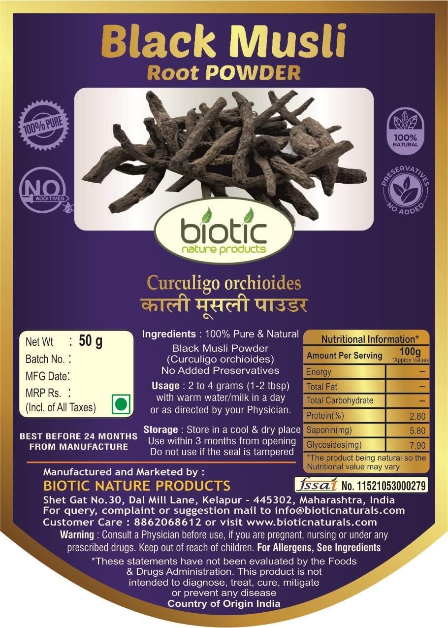 Organic Veena Black Musli Powder 50g - Pure Kali Musli Powder - Curculigo Orchioides